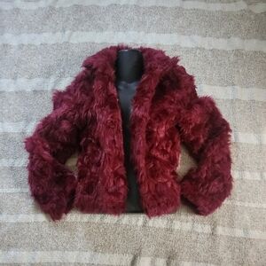 Women's Faux Fur Jacket in Rich Burgundy